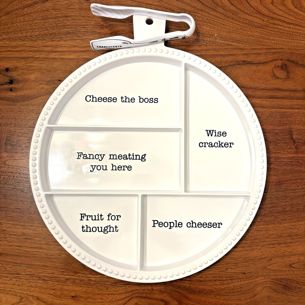 Mud Pie Melamine Charcuterie Board Circa Collection Cheese Tray with Tongs White